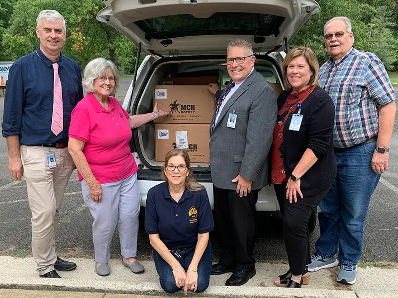 Elks members donating safety glass for Career and Technical Education programs