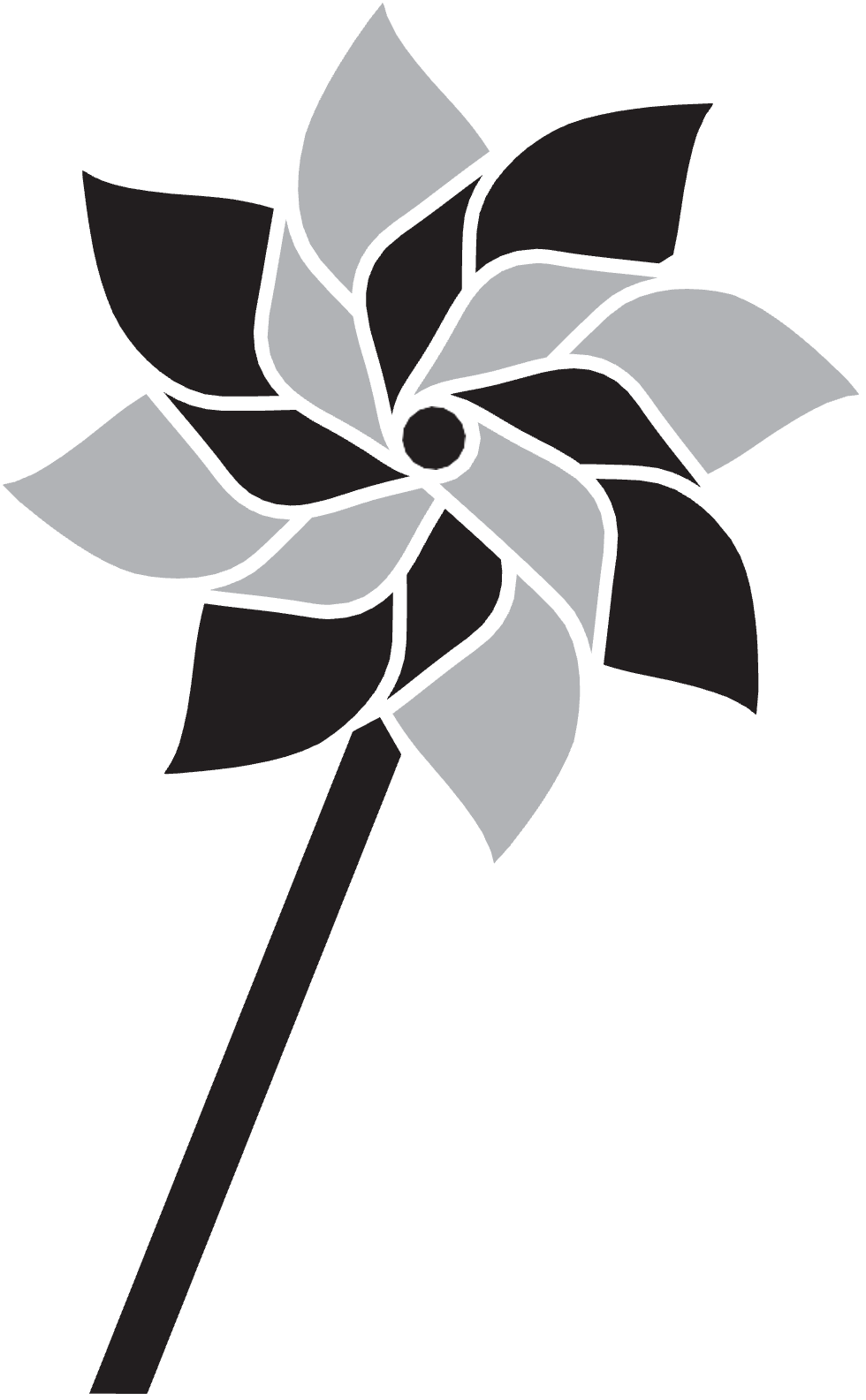 black and white pinwheel graphic