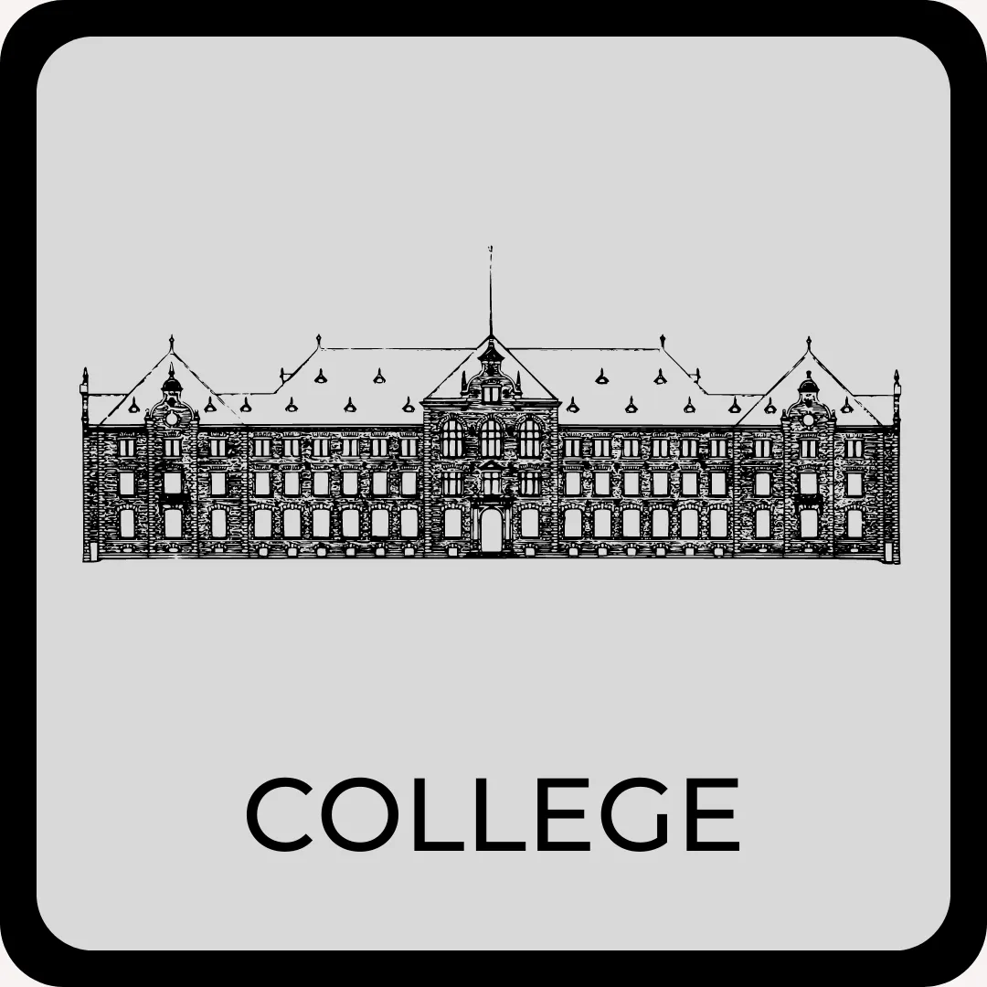 Navigate to college webpage button - sketch of a college building