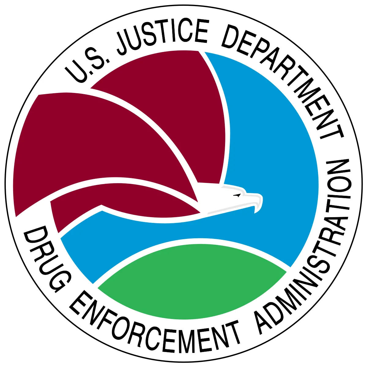 U.S. Justice Department Drug Enforcement Administration Logo with drawing of an eagle