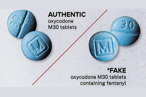 photo showing counterfeit oxycodone pills
