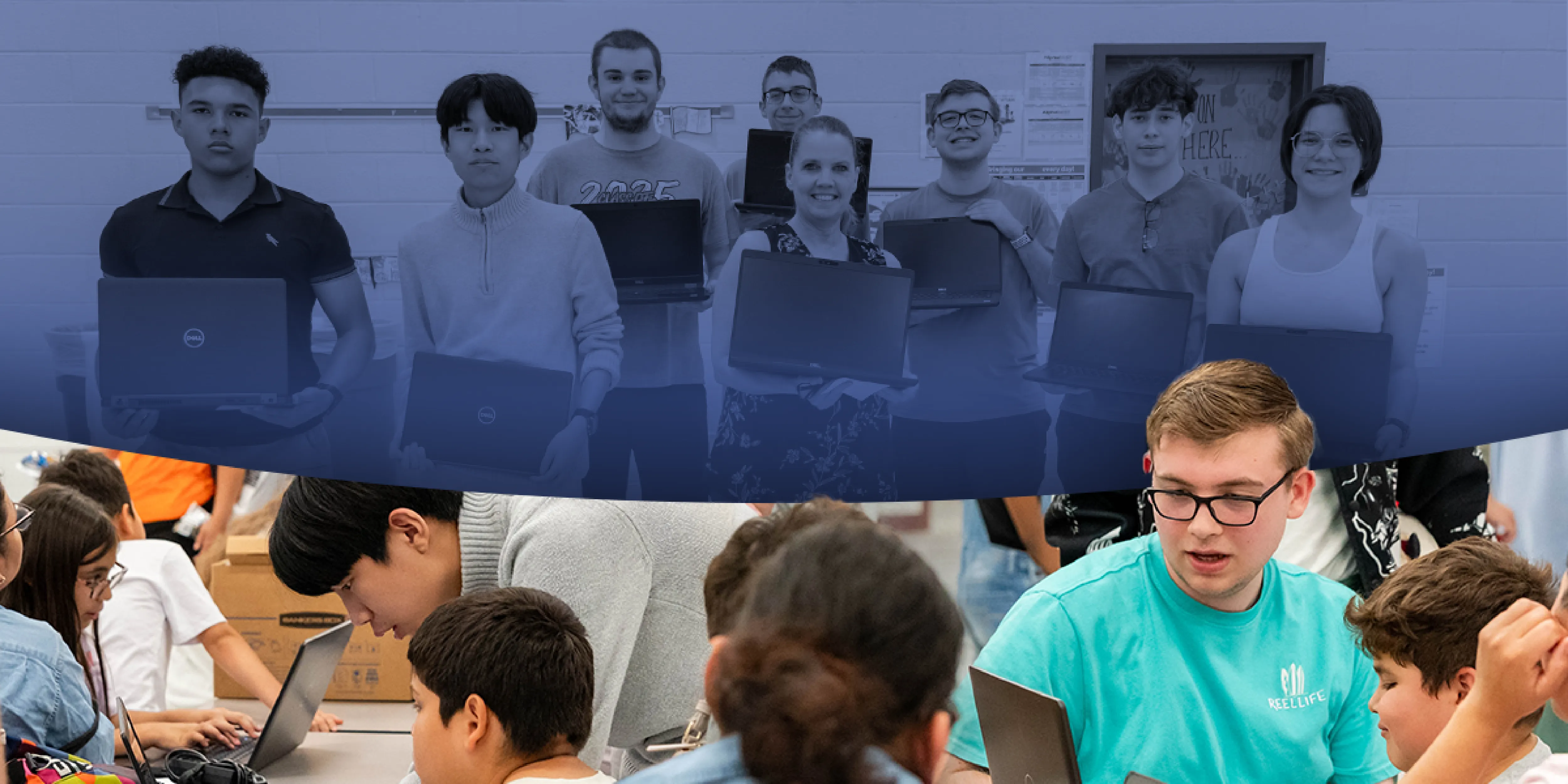 Graphic showing several students
