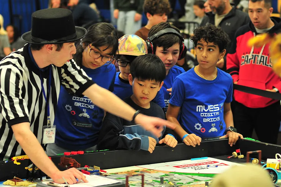 Mountain View Elementary School students competing in a FIRST Lego League robotics competition