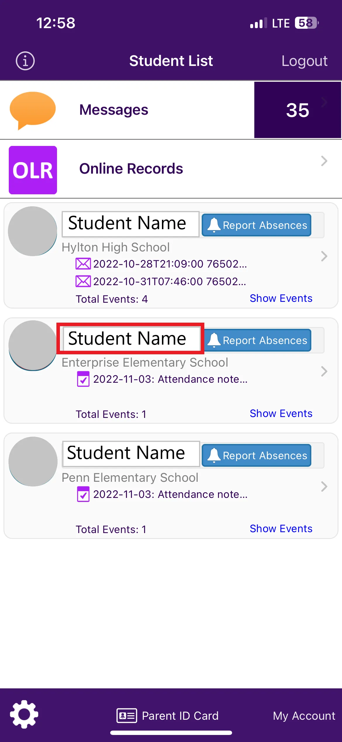 Select student in ParentVUE