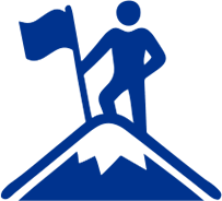 Resilient icon -- icon is the silhouette of a person standing at the top of a mountain with a flag pole inserted into the ground