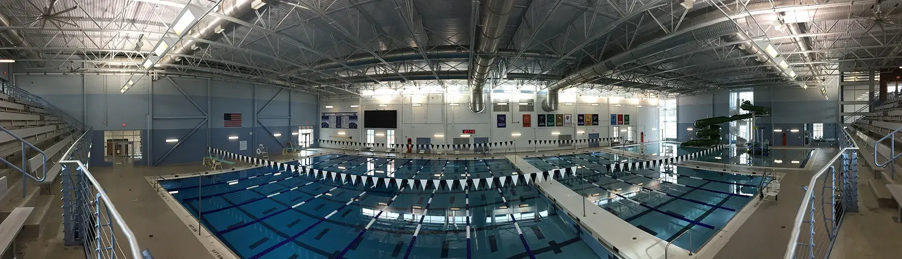 Panoramic photo of the interior of the PWCS Aquatics Center