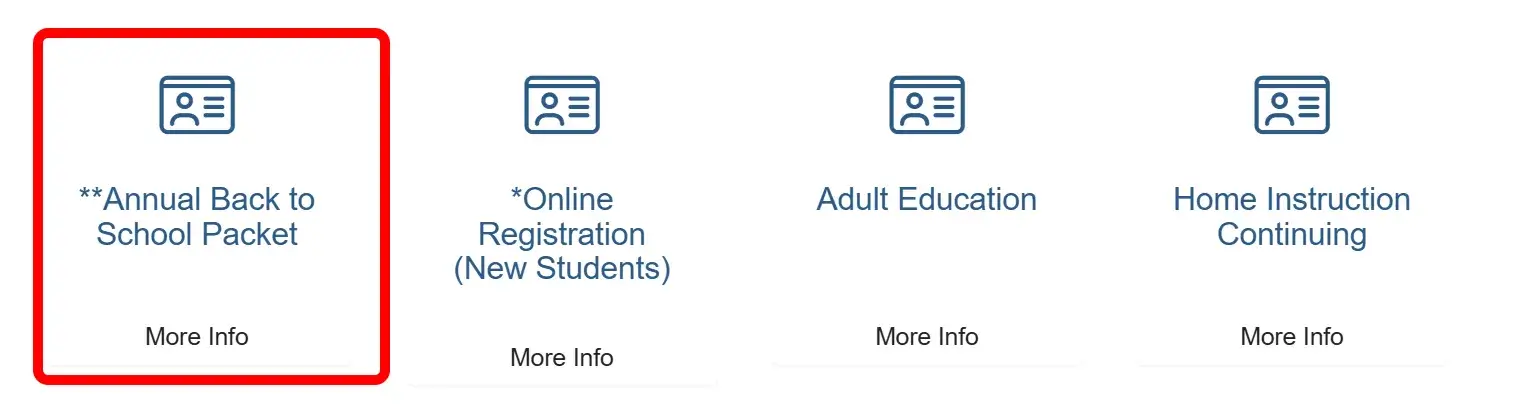 Screenshot of the ParentVUE online records page with the Annual Back to School Packet highlighted