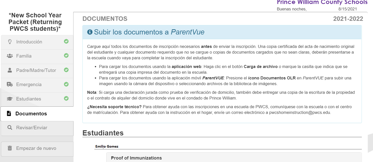 Pantalla Documentos