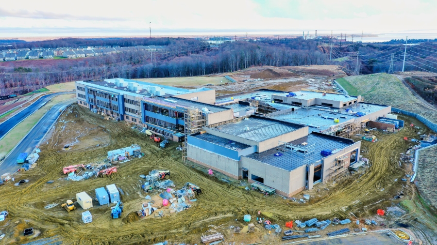 aerial photo of Potomac Shores Middle under Construction