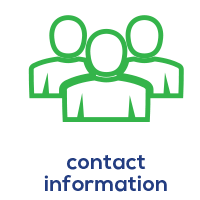 Icon representing contact information with three silhouetted figures.