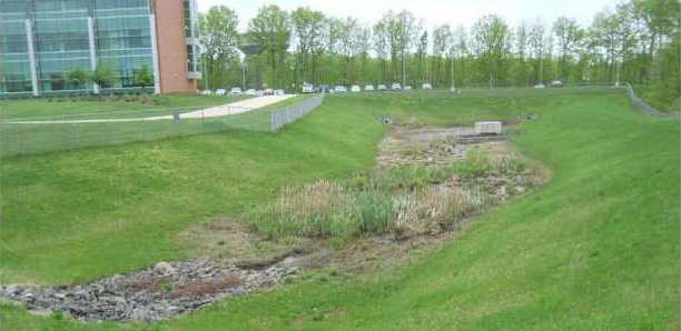 Stormwater retention basin at the Kelly Leadership Center