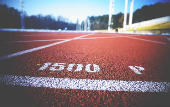 Close up view of a high school track.