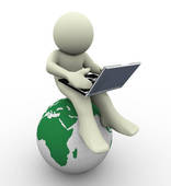 Man sitting on globe using laptop