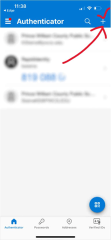 Screenshot of the add account option in Microsoft Authenticator