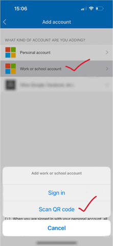 Screenshot of the account type options in the Microsoft Authenticator app
