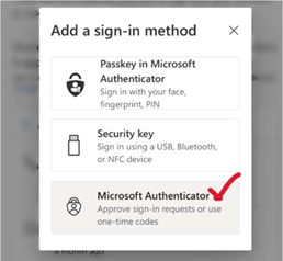 Screenshot of Add sign-in method options