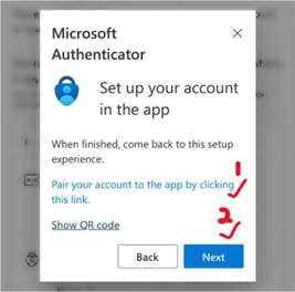 Screenshot of the Set up your account in the app screen