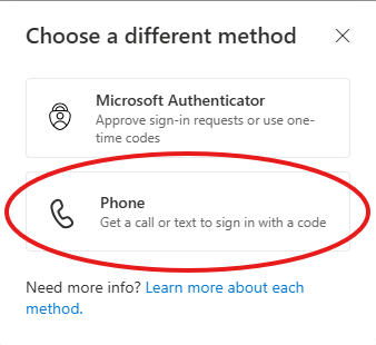 Screenshot of the choose a different method option