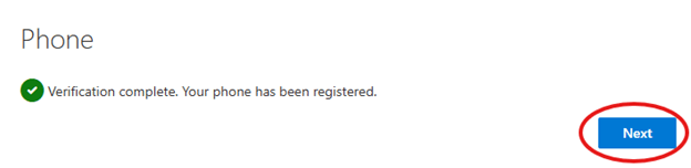 Screenshot of the confirmation that SMS multi-factor authentication has been set up