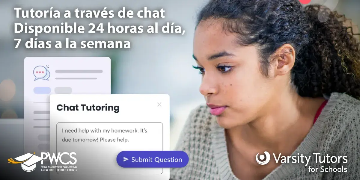 Tutoría en línea Varsity: disponible las 24 horas del día, los 7 días de la semana por medio de chat 