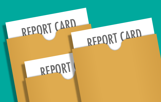 graphic image of 3 report cards in folders