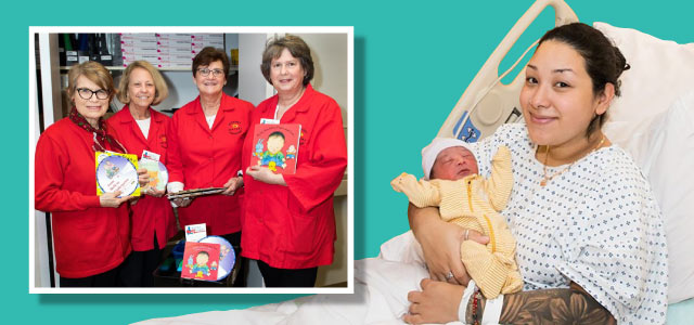 mom holding newborn baby in hospital bed