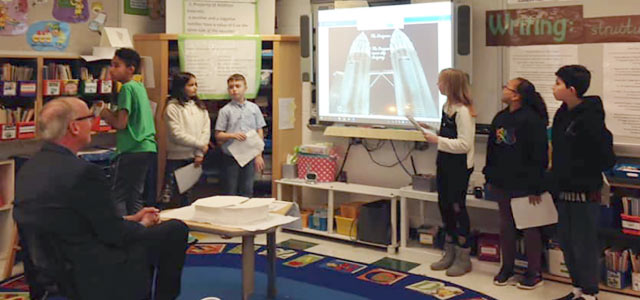 Six students presenting in classroom
