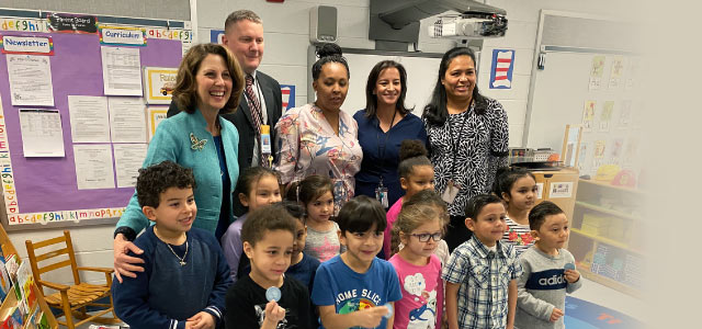 Virginia First Lady Pamela Northam with preschool students, teachers at Marumsco Hills Elementary