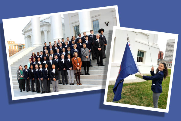 Collage of photos of Annika at the VA Senate working as a page