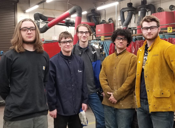 Group shot of the five Potomac HS welding students who placed at the SkillsUSA competition