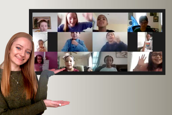Maria Strnisha with her students on a Zoom meeting learning sign language