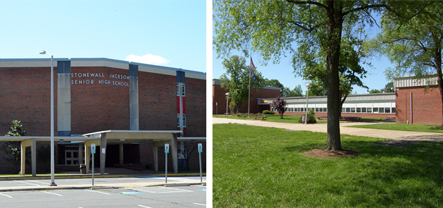 Exterior images of Stonewall Jackson HS and Stonewall MS