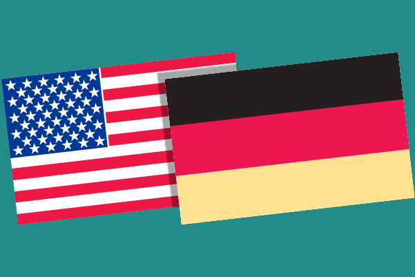 US and German flags on a green background