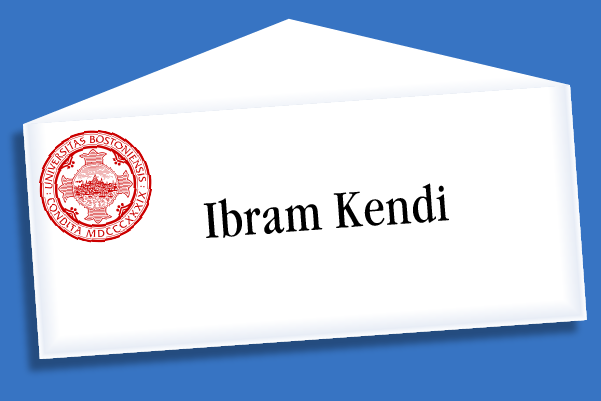 plain white envelope with Boston University logo and text announcing Ibram Kendi's professorship