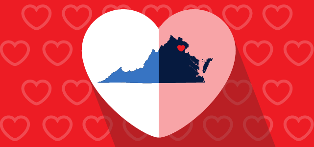 Heart with the state of Virginia inside