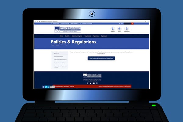 laptop computer with the PWCS website displaying policies and regulations page