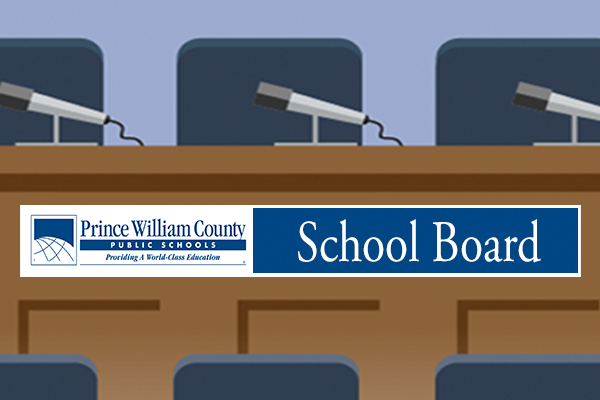 School Board. Dias with three chairs and microsphones.