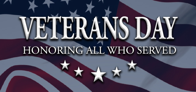 patriotic red, white, and blue wave that says Veterans Day