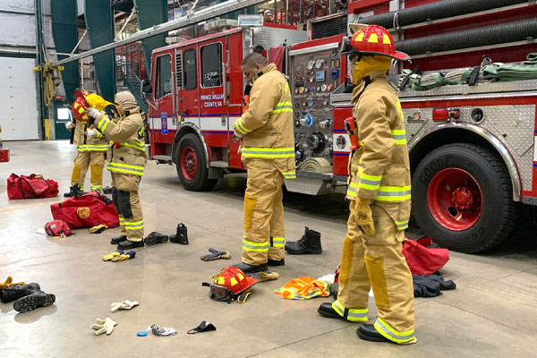 PWCS students training in the Firefighters program