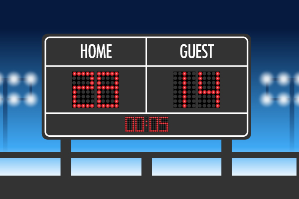 Graphic scoreboard at high school stadium- Spectator participation at outdoor high school sporting events