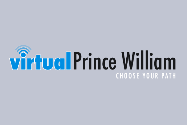 grey graphic image with decorative font that reads "virtual Prince William, choose your path"