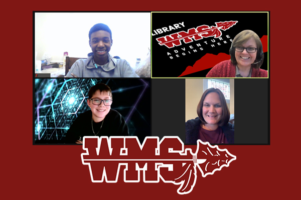 Four individuals pictured in Zoom screens and Woodbridge MS logo at the bottom