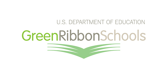 green bird-shaped lines with wording above that says US Department of Education and below Green Ribbon Schools