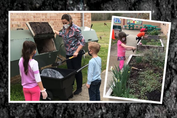 Students learning about composting