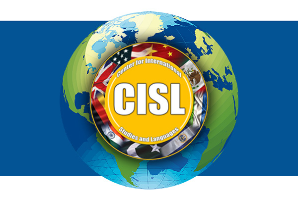 Circular image of a globe with center emblem of the letters "CISL" to represent the Hylton High School Center for International Studies and Languages