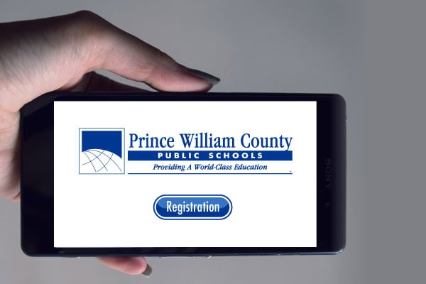 Holding phone with screen on mobile registration site