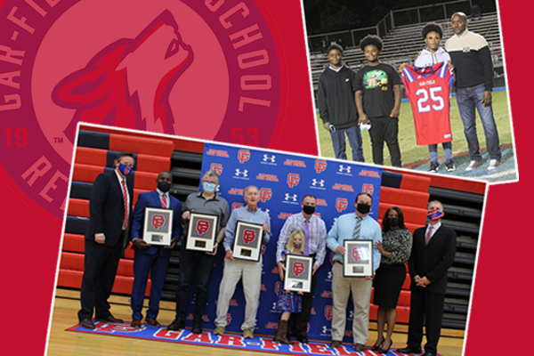 Group photo of the inductees to Gar-Field High School's Athletics and Activities Hall of Fame