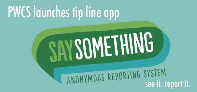 pale green background with a darker green thought bubble image containing the words "say something" and below it the words "anonymous reporting system" - this is a version of the graphic Sandy Hook Promise tip line