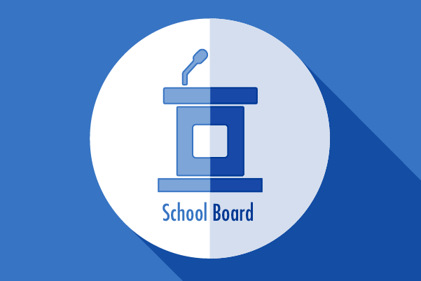 Icon of a podium with microphone with the text: School Board