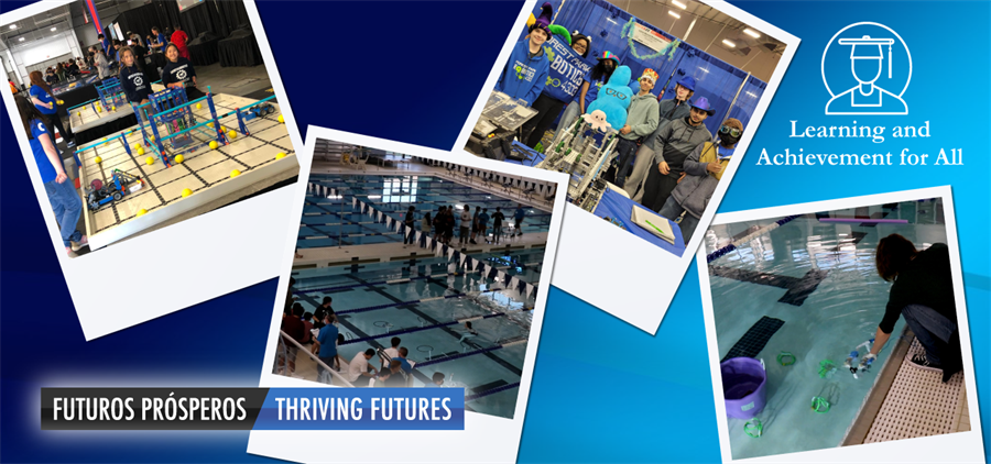 Collage of photos of PWCS robotics teams during competitions